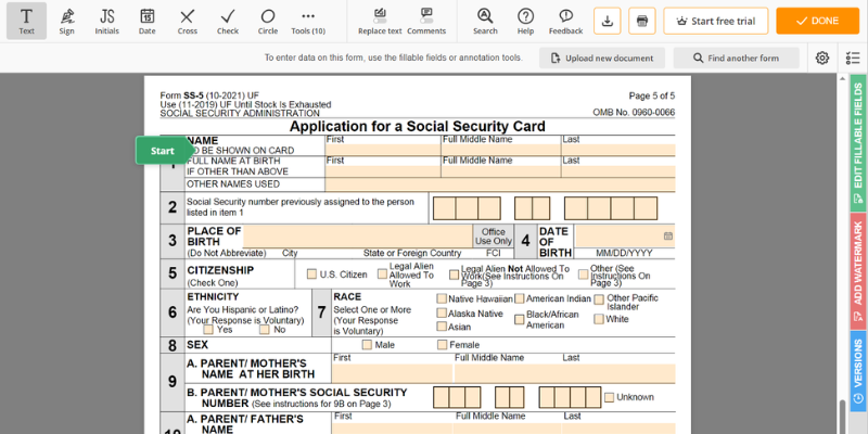 Ss 5 Form Printable Ss5 Application Form For A Social Security Card And Free Fillable Pdf 5021